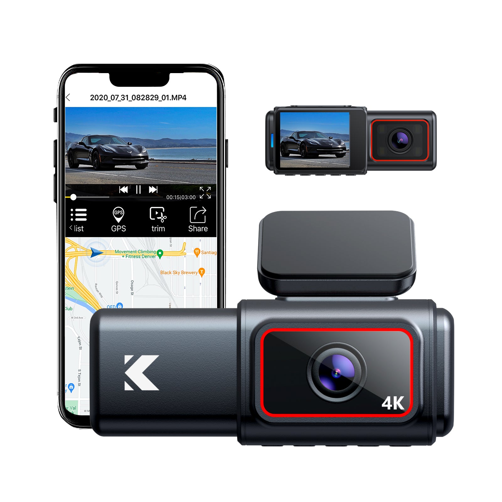  Kingslim D4 4K Dual Dash Cam with Built-in WiFi GPS