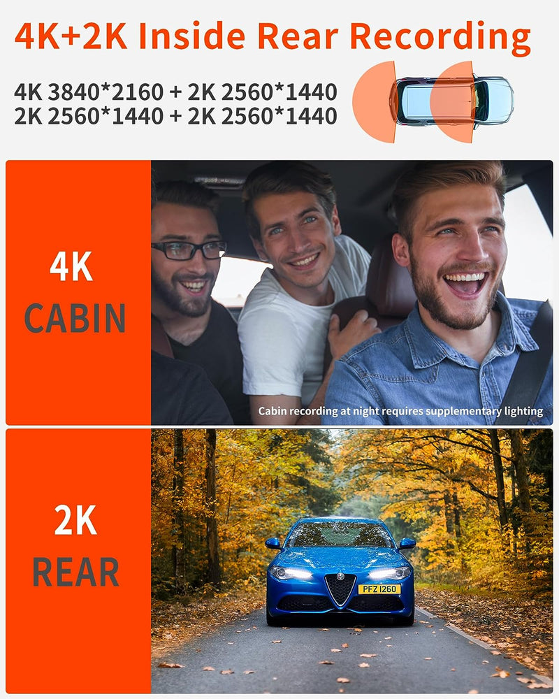 Kingslim 4K Dashcam Avant Intérieur - D1 Pro Caméra Embarquée pour Voiture  avec GPS Wi-FI, Double Caméra de Voiture 4K/1080P, Grand Angle 340°