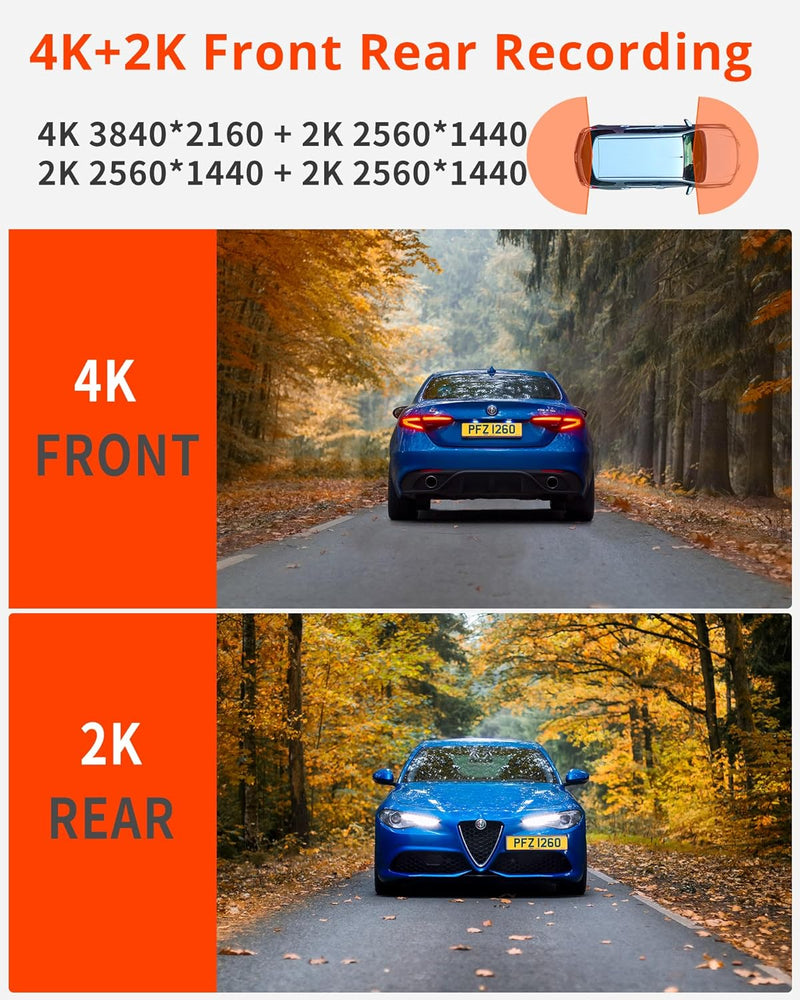 4K UHD Dash Cam with 2K Rear Camera