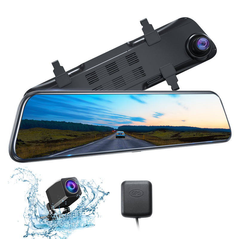 4K 12 Dash Cam Mirror GPS WiFi Voice Control Car Rear View Backup